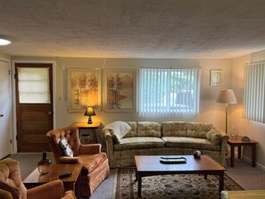 Entry door and living room
