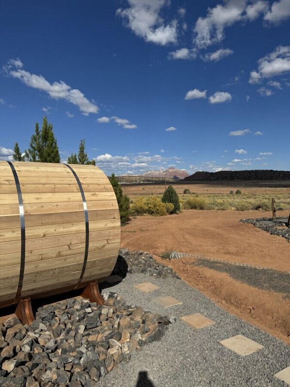 sauna with view of Zion