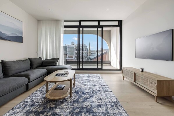 Get comfortable in the living room, with air-conditioning and heating catering to all seasons.
