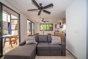 Elegant living space with tasteful decor and a warm ambiance