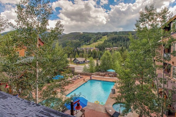 Beautiful views surround the pool area in River Run Village