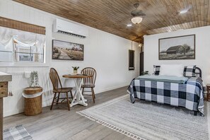 Ceiling fans and efficient heating and AC units assure the cabin's interior will be right at your comfort level, day or night.