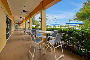 Enjoy a refreshing drink or a meal in the resort outdoor seating area