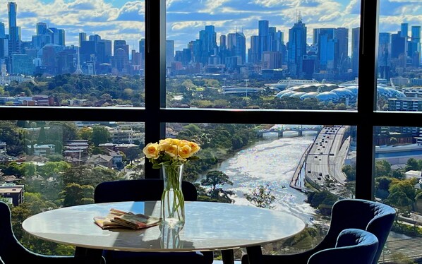 Stunning views of Melbourne city and river from inside the apartment