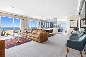 Experience luxury living while lounging around this stylish retro living room