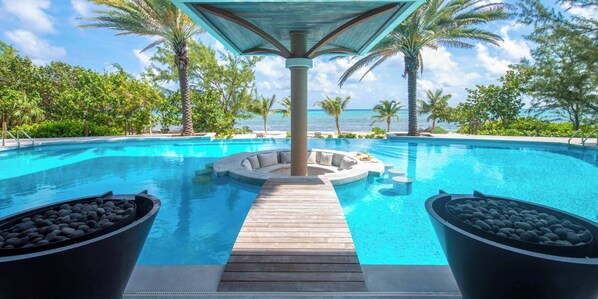 Welcome to Turtle Beach, a 6-bedroom gated estate with micro-resort vibes including a deluxe beachfront pool with sunken lounge and swim up bar.   
