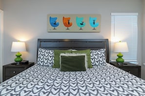 Bedroom #2- king size bed with smart tv and fireplace