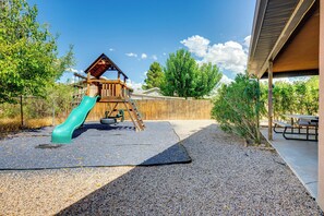 Fenced Backyard | Kids' Playset | Patio | Fire Pit | Gas Grill