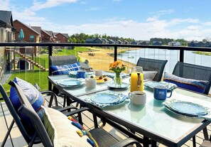 Dine on the deck with sunrise and sunset views…