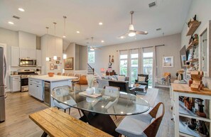 Filled with eclectic charm and one-of-a-kind artwork, this dining space will excite the senses and stimulate the appetite.