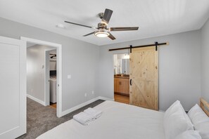 Indoors, Ceiling Fan, Washer, Light Fixture, Door