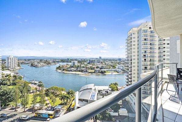 Refreshing scenery in the balcony area with the river and the city views