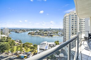 Refreshing scenery in the balcony area with the river and the city views