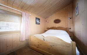 The chalet features five bedrooms with double beds. 