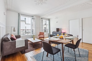 The open-plan living and dining area
