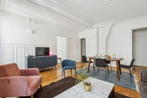 The open-plan living and dining area