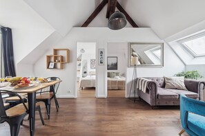 The open-plan living and dining area