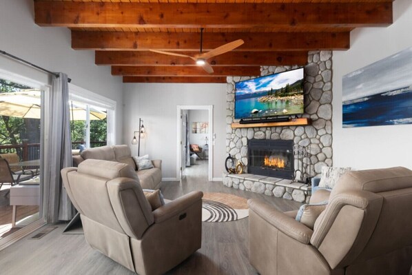 Cozy up by the fire and have movie night..