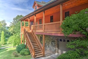 Stairs to Wraparound Deck from Driveway and Garage