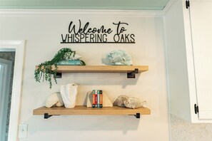 Welcome to Whispering Oaks! Kitchen shelves.