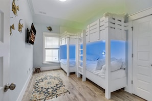 3rd Floor - Bunk Room with 4 queen beds (sleeps 8) with 4K Smart TV with ensuite bathroom