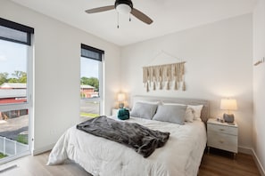 Indoors, Ceiling Fan, Lamp, Home Decor, Bed