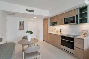 Fully equipped kitchen created for short and long stays!