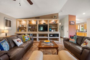 The spacious living room in the home