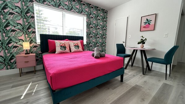 Comfortable Queen bed with smart TV