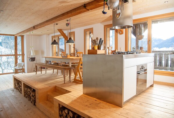 Living area with an open kitchen