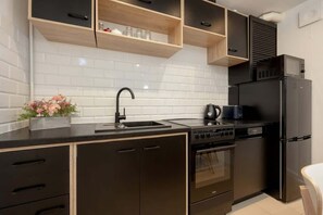 Kitchenette with a toaster.