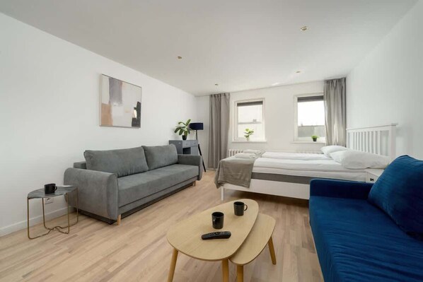 Living area with coffee tables.