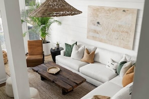 Great Room view from above featuring the gorgeous and comfy sectional