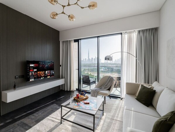 The bright living area with stunning views