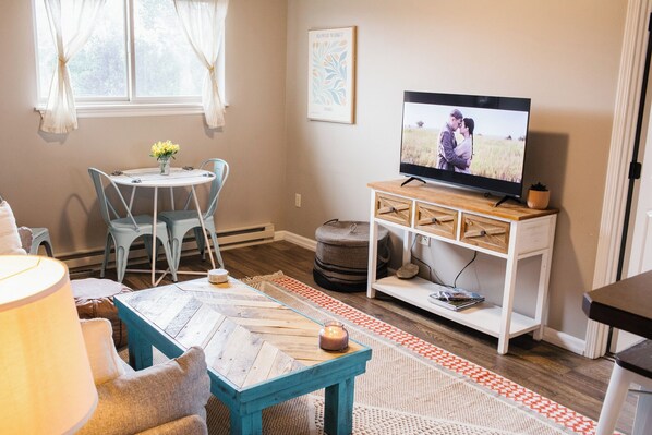 Spacious living room with a Smart TV