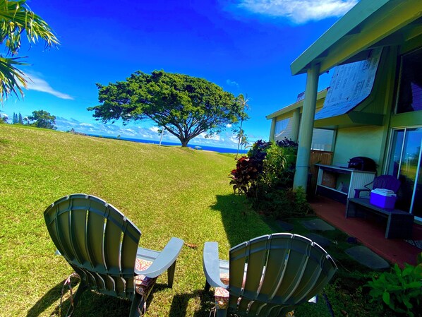 Ocean and golf course view from the lanai