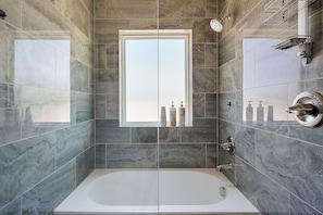 Spacious bathroom with soaking tub