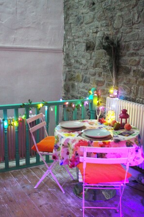 Romantic dining area in the evening.