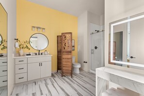 Luxury bathroom with spacious walk-in shower.