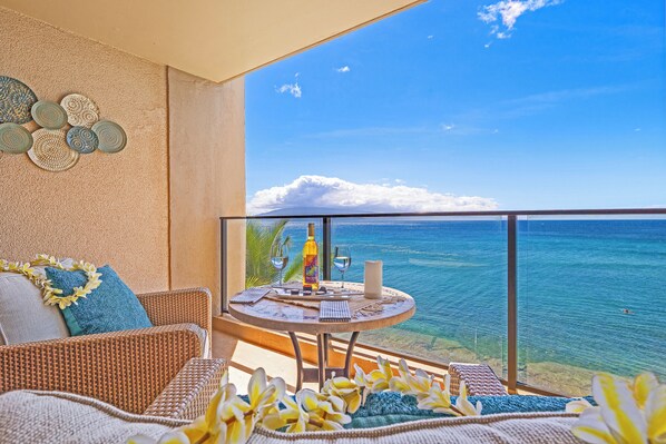Condo overlooks the beautiful Pacific ocean.  Lanai and Molokai islands in view.