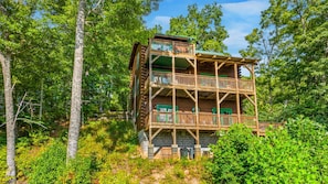 From below you can see all three levels of porches that provide areas to hang out on your own or with groups while you enjoy the amazing views.