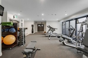 Work-out in the communal gym if you want to maintain your fitness.