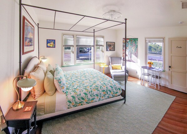 Overview of the Eureka Room in our Guest Suite with a Queen Bed and Twin Trundle