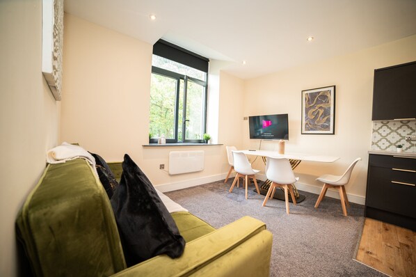 "A cozy space to relax and unwind—welcome to your living room haven."