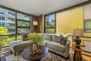 Sectional sofa turns into a queen size bed.
