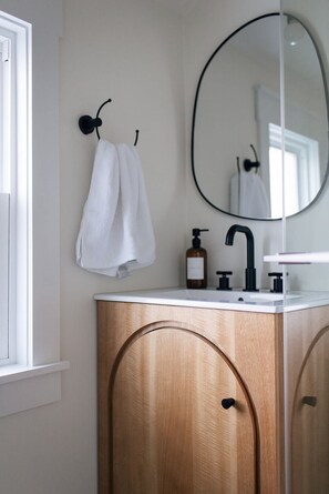 Bathroom with corner shower