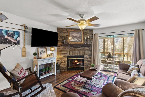 Living room with electric fireplace