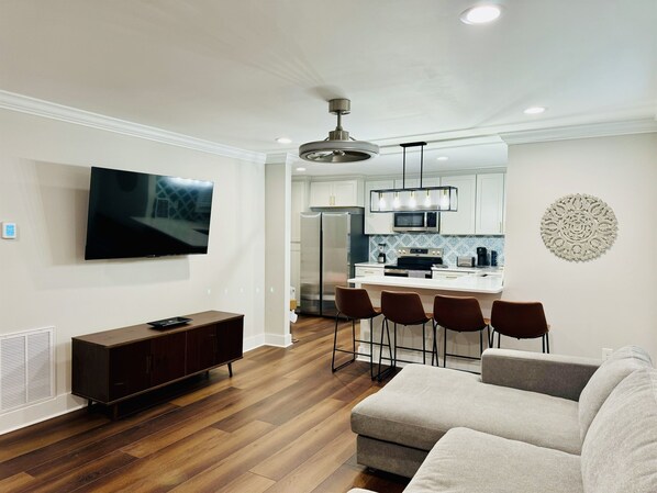 Open concept living room and kitchen space