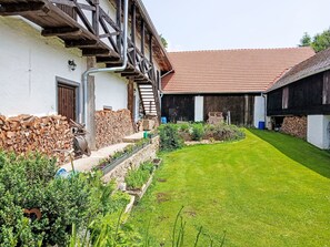 Hütte, Hinterhof, Bauernhaus, Garten, Garten, Schatten, Rasen, Estate, Design, Landscaping