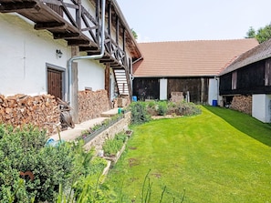 Hütte, Hinterhof, Bauernhaus, Garten, Garten, Schatten, Rasen, Estate, Design, Landscaping